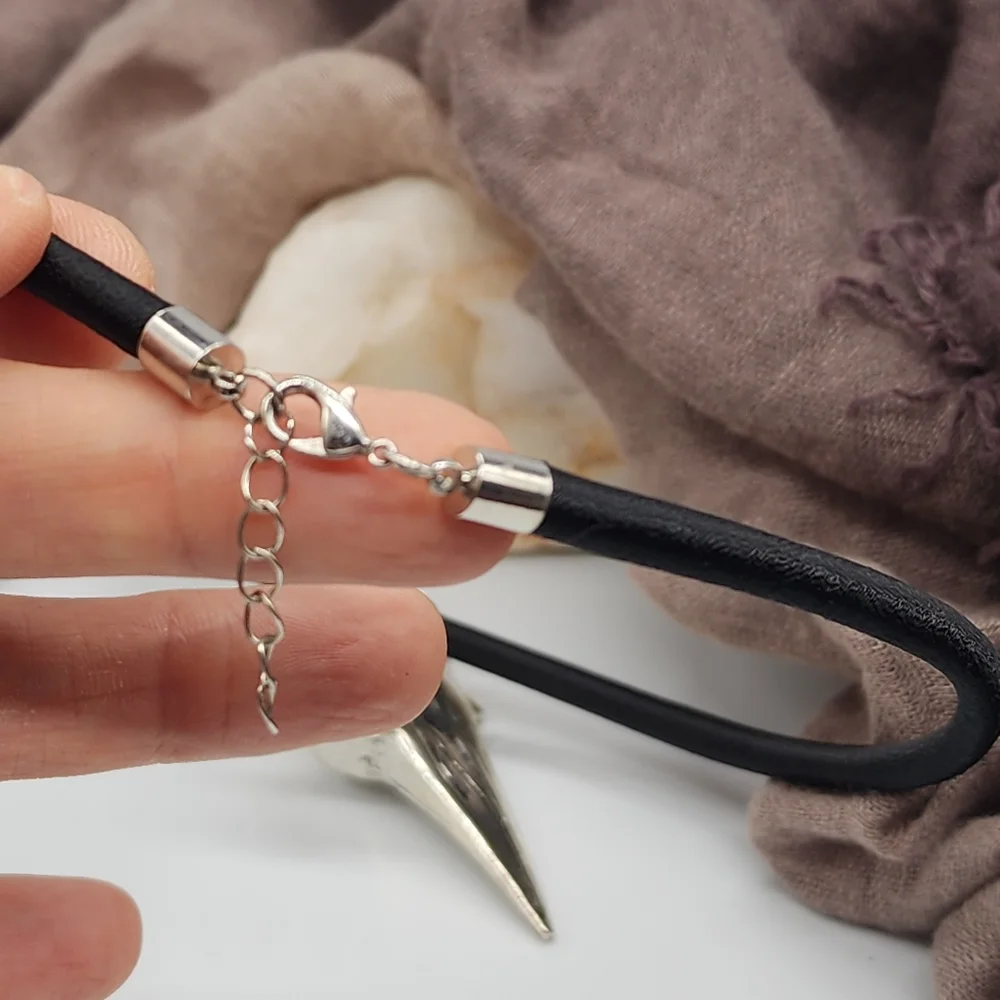 Large Heavy Silver Plated Shark Tooth Big Pendant Black Cord Necklace Gift